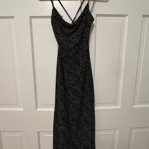 Black Spotted Slip Dress with Thin Straps